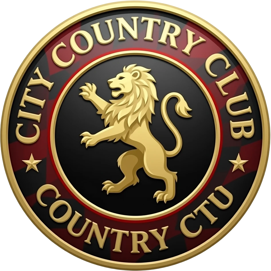 Crest, black, red gold skin city country club with a lion in the middle emoji