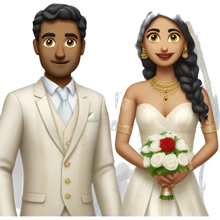 Indian groom with no turban and white skin and blue eyes bride with same outfit emoji