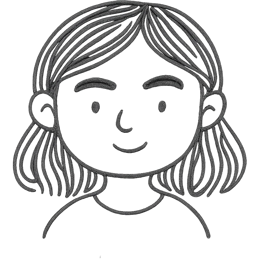 girl with brown hair and thick eyebrows, hand drawn outlined icon emoji