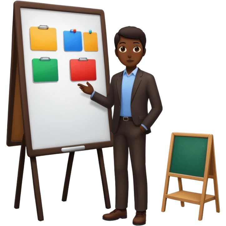 person silhouette standing next to a project board emoji