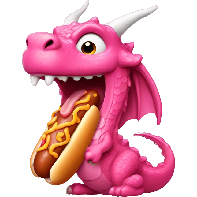 Pink dragon eating hot dog emoji