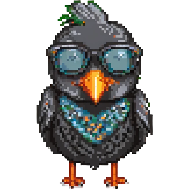 black bird with sunglasses and orange beak emoji