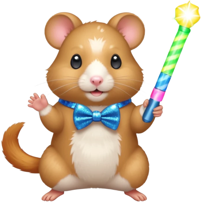 A hamster wearing a glittery bowtie, spinning around with a glow stick



















 emoji