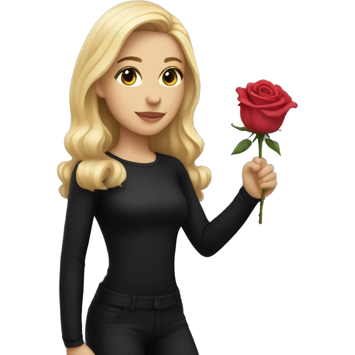 Blonde girl wearing all black outfit with rose in her hand  emoji
