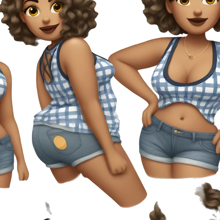 Curvy latina with plaid shorts and a striped top  emoji