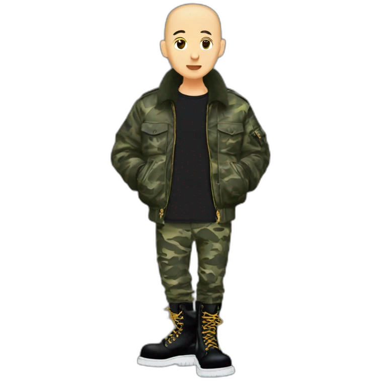 skinhead with ma-1 bimber jacket camo pants and 10 hole doc martens emoji