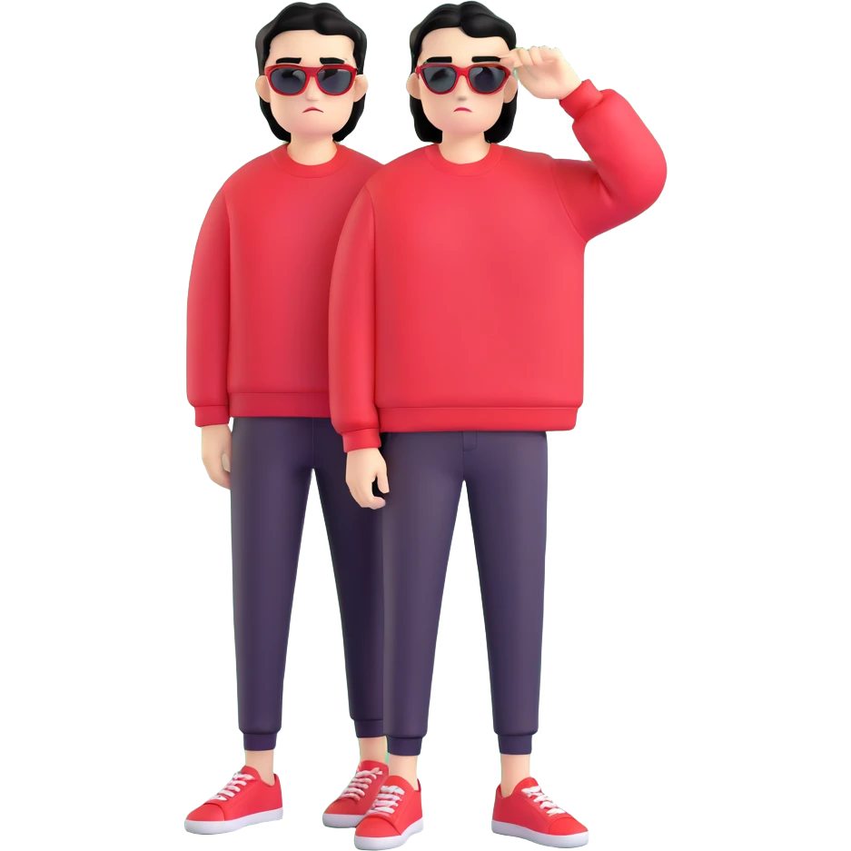 A guy in a red sweatshirt with sunglasses, with stylish black hair, stands in a cool pose emoji