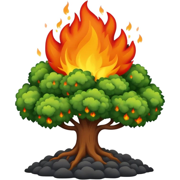 Flaming bush on fire with smoke emoji