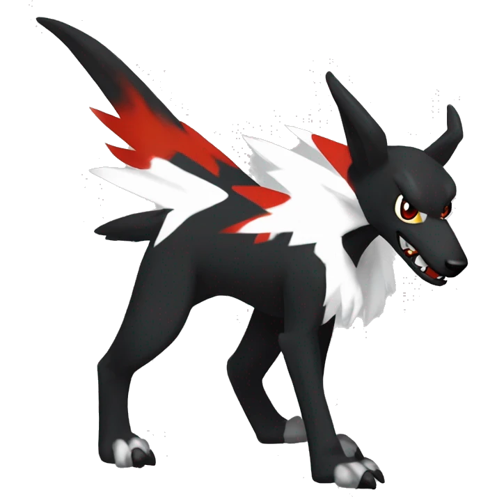 Black Cool Edgy Sergal-Houndoom-Fakémon  with White and Red Edgy markings emoji