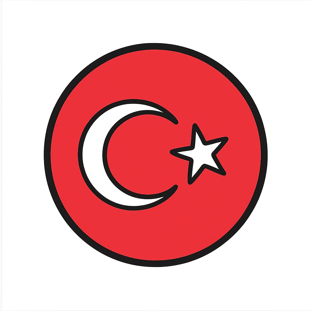 flat Turkish flag emoji, red circle, white crescent moon and star, no background, no shadows, centered, high resolution PNG style emoji