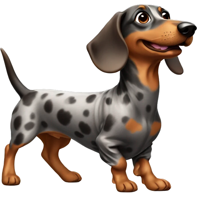 Weiner dog with dapple coat running fast.  emoji