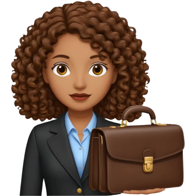brown curly/wavy haired woman holding a briefcase  emoji