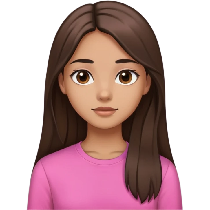 Feminine girl with light brown skin, dark straight long hair and dark eyes, wearing a pink shirt, profile picture style emoji
