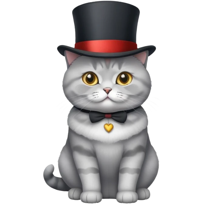 British Shorthair cat full body sitting with a top hat emoji