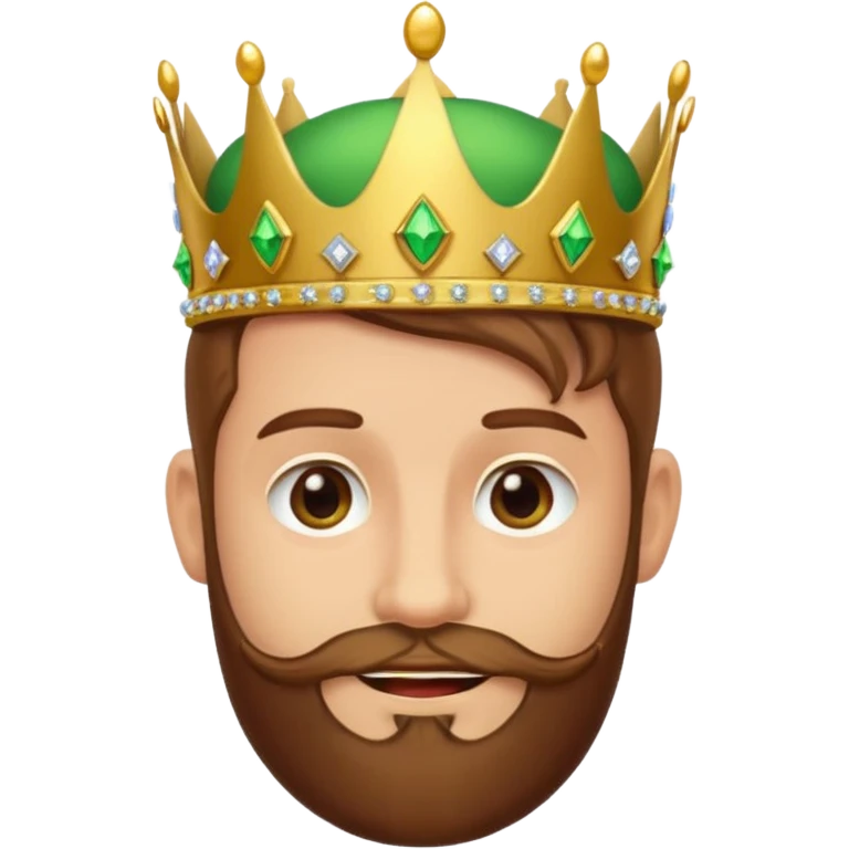 Create a cartoon-style emoji of Gaspar, one of the Three Wise Men. Only show his face and crown. He has a gentle smile, brown beard, and a green and gold crown with jewels. Make it colorful, simple, and suitable as an emoji. emoji