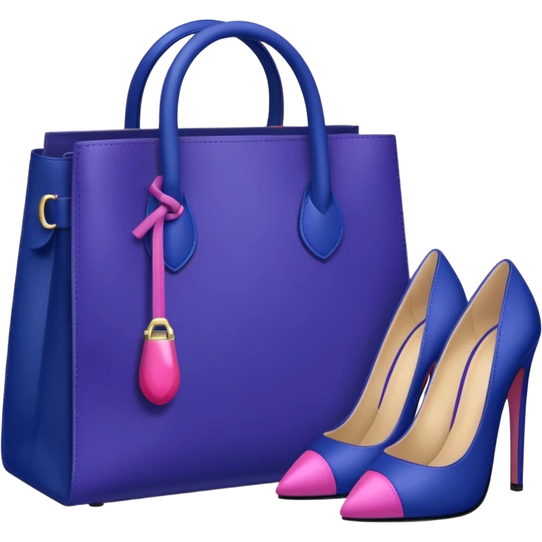 royal purple heels, pink lipstick cosmetics and deep blue bag emojis emoji