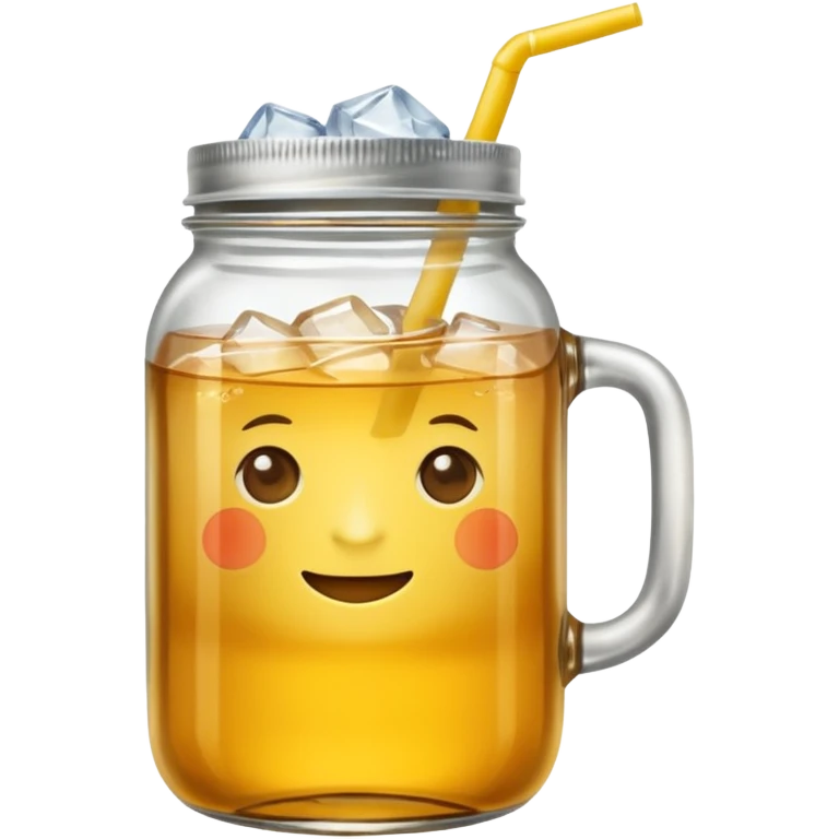 mason jar without any straws, 2d, in google emoji style, no face, simple with little shading, mason jar with ice lemon tea but no lemons and no ice visible. NO STARWS.  emoji