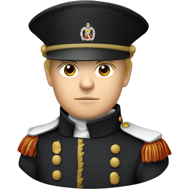 French soldier with white skin of Napoleon era in black cylinder hat and black Napoleon era uniform emoji