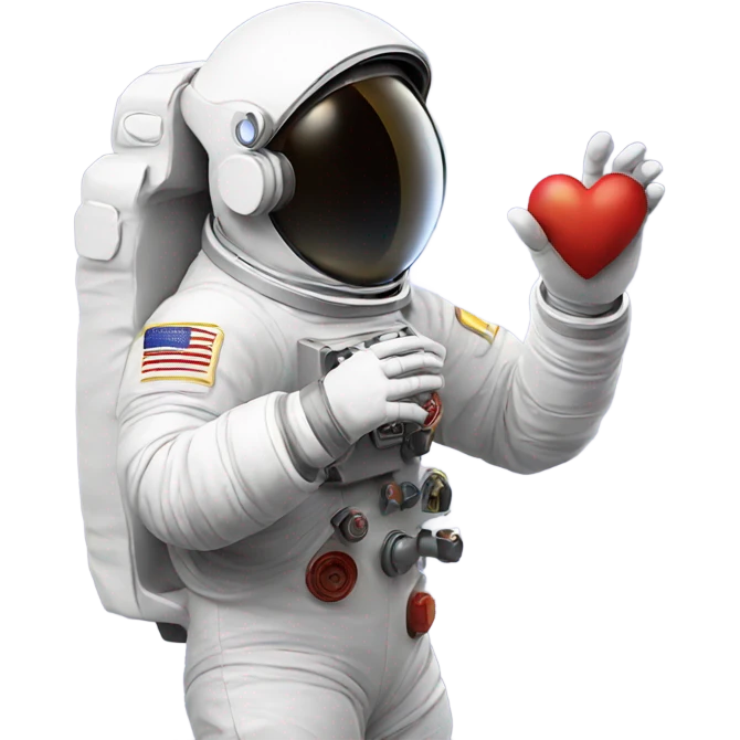 An astronaut making a heart with their hands. emoji