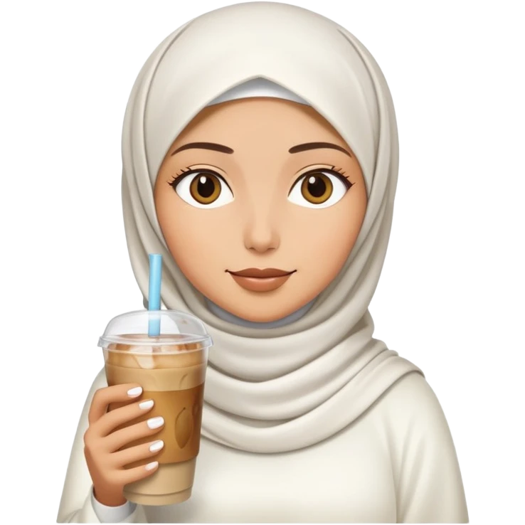 White hijab girl and iced coffee emoji