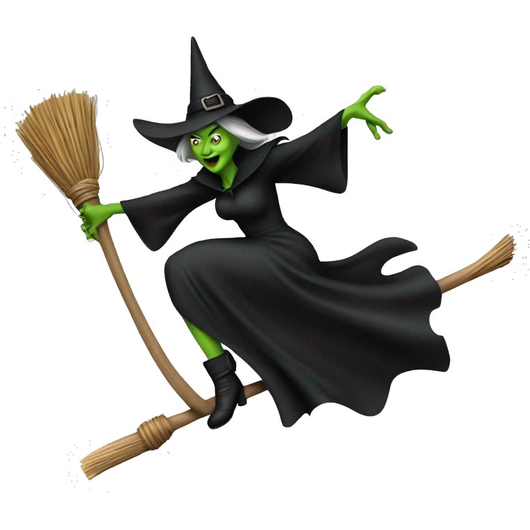 Wicked witch flying on broom emoji