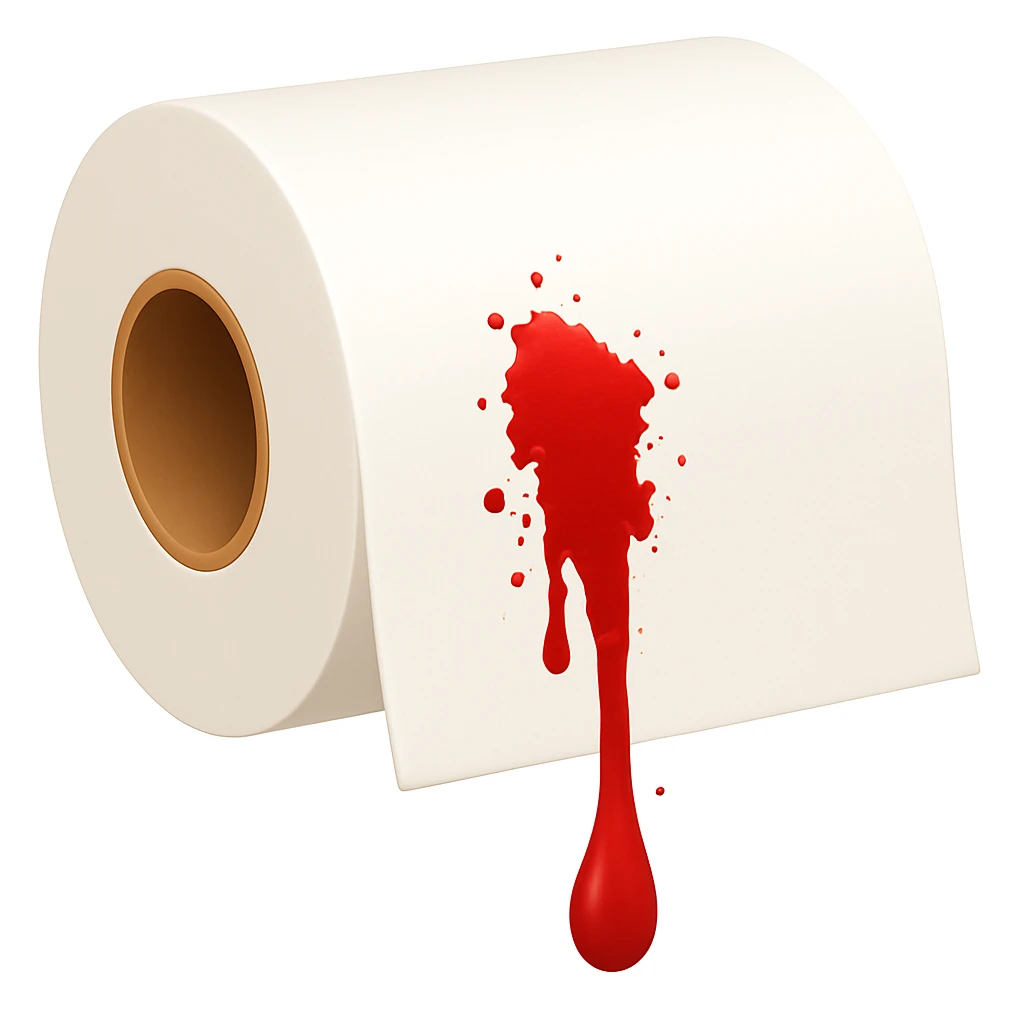 Modify the emoji style image of a toilet paper towel to have a bit more visible blood, but not exaggerated. Keep the emoji style look consistent. emoji