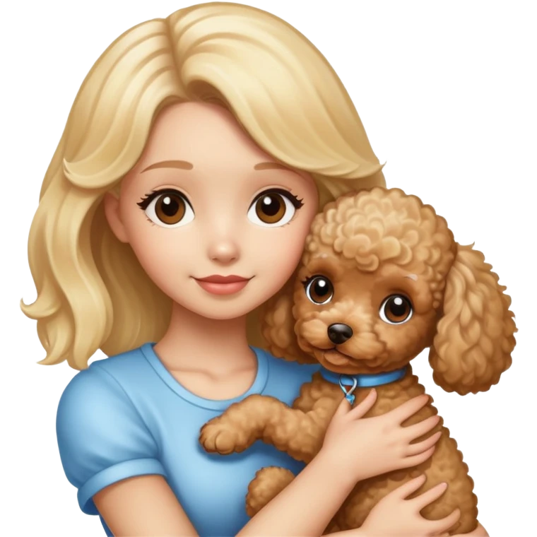 Blonde hightlights hair girl hugging her toy poodle emoji