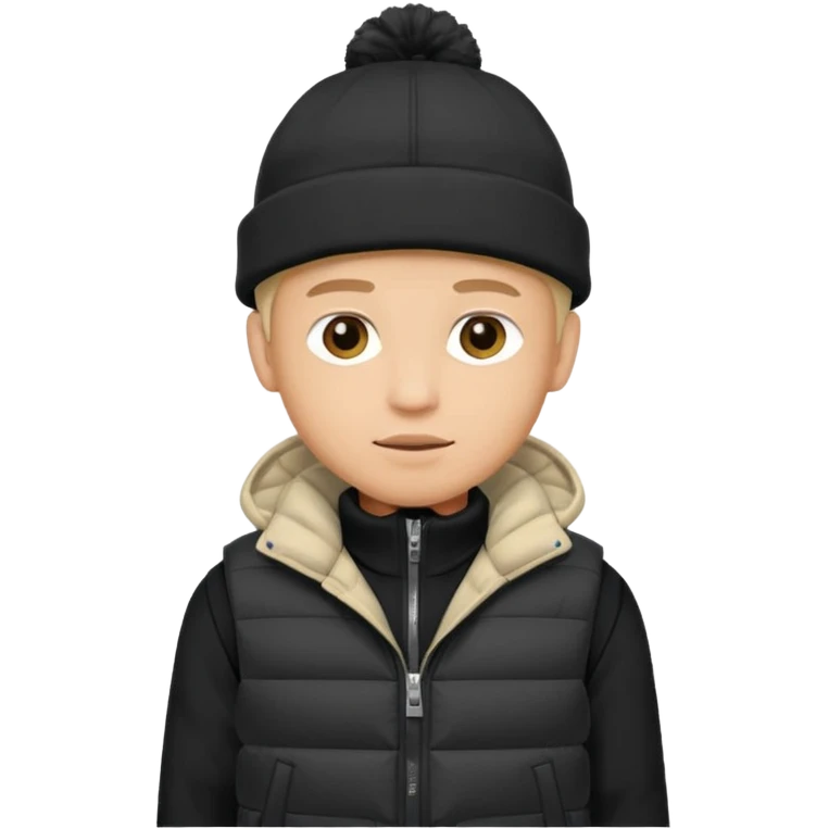 A guy in a hat, black hoodie, and a puffer vest emoji