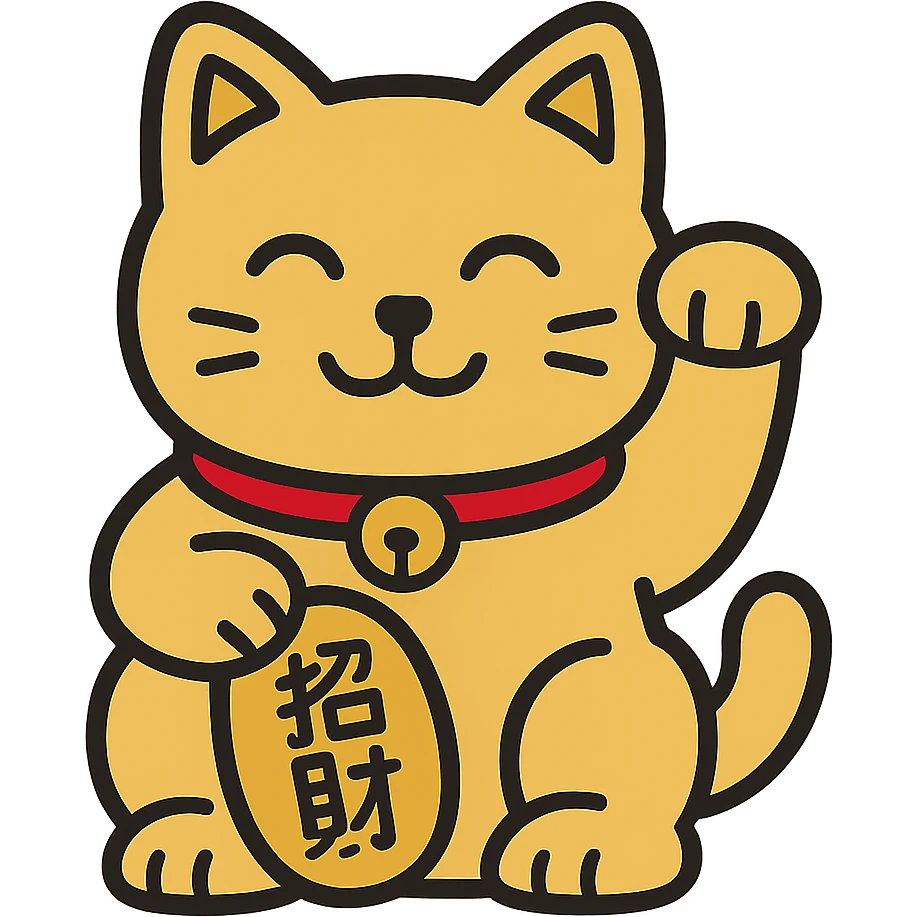 Gold Chinese lucky cat in a flat toon style  emoji
