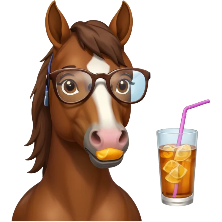 horse holding drink with glasses emoji