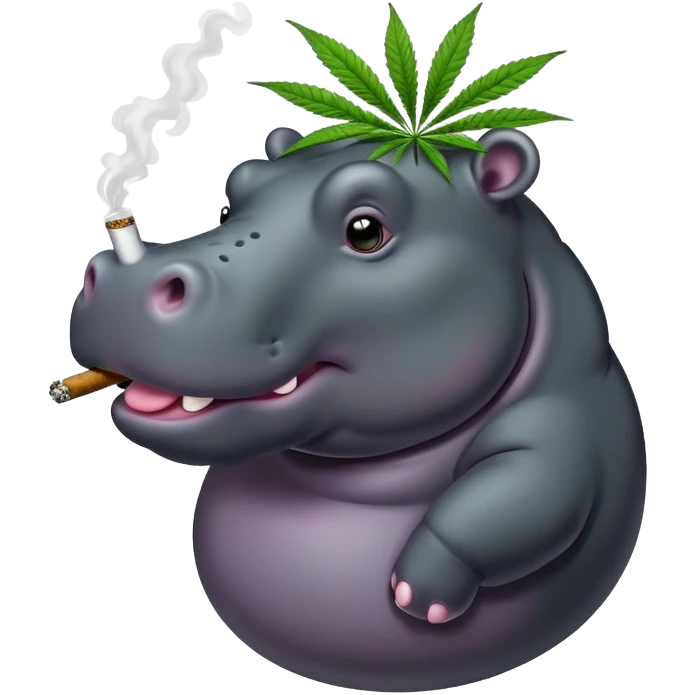 black hippo smoking marijuana emoji