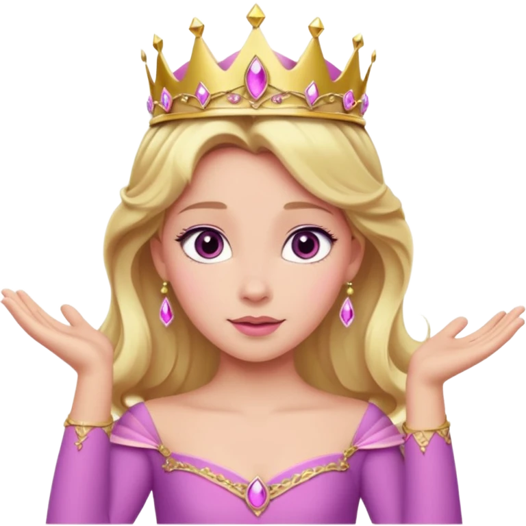 Princesa aurora Disney com vestido rosa escuro de manga comprida rosa claro com tiara pequena e dourada de corpo inteiro com olhos lilás fazendo uma pose emoji