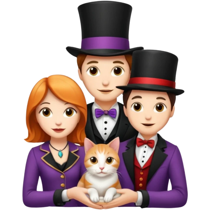 magician couple and their pet cat emoji