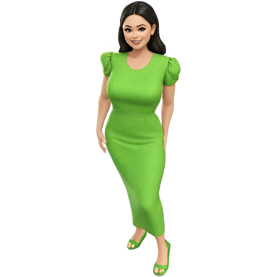 smiling girl in green dress emoji