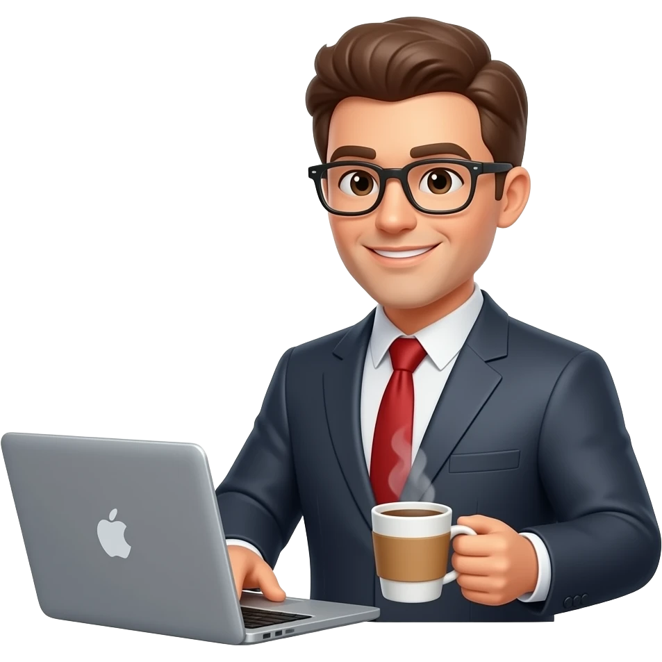 Presenter closing their laptop and picking up a cup of coffee emoji