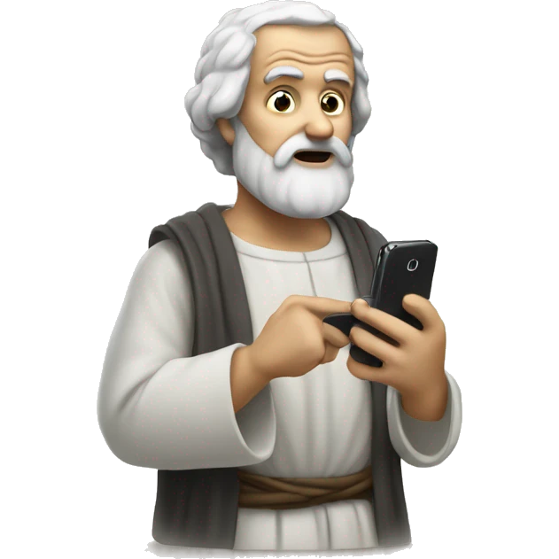 Aristotle holds a cell phone in his hand emoji