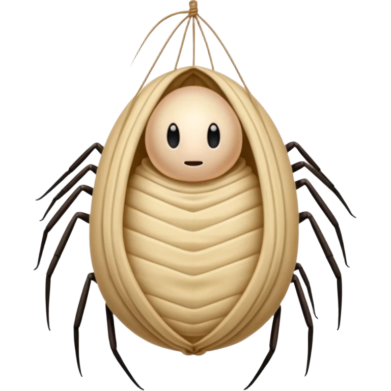 A full body image of a a human-shaped cocoon wrapped in spider silk.
The rounded, segmented wrapping and the faint lines across the surface resemble the way spiders encase prey (or unlucky characters) in silk this is meant to be a web-wrapped human body emoji