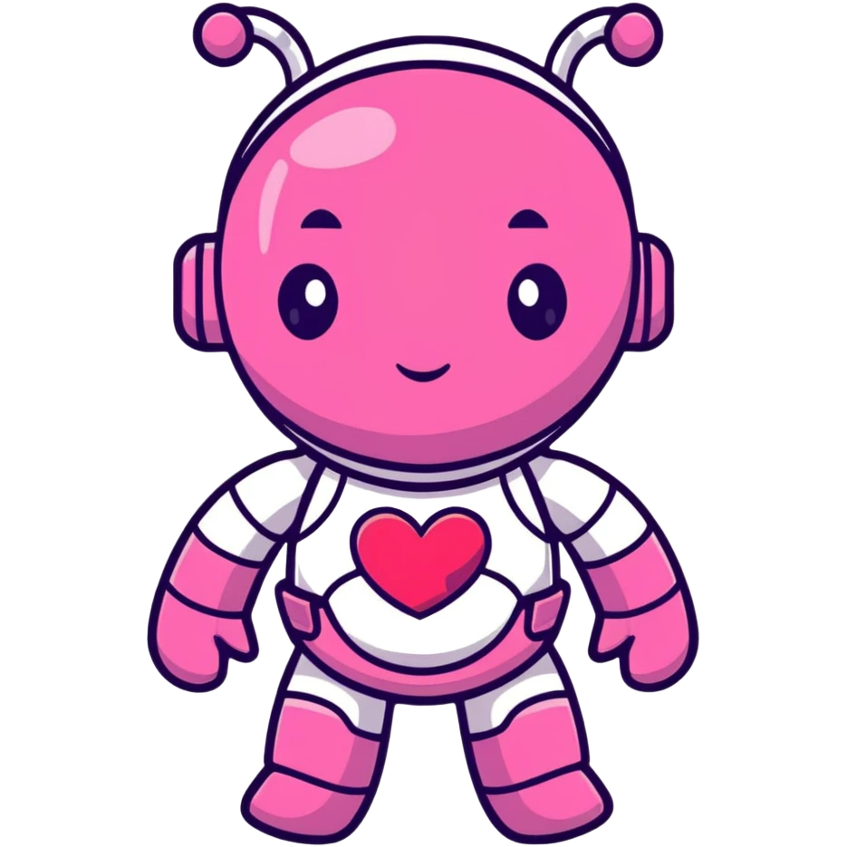 pink robot girl with a cute bow on top and heart decorations on her body emoji