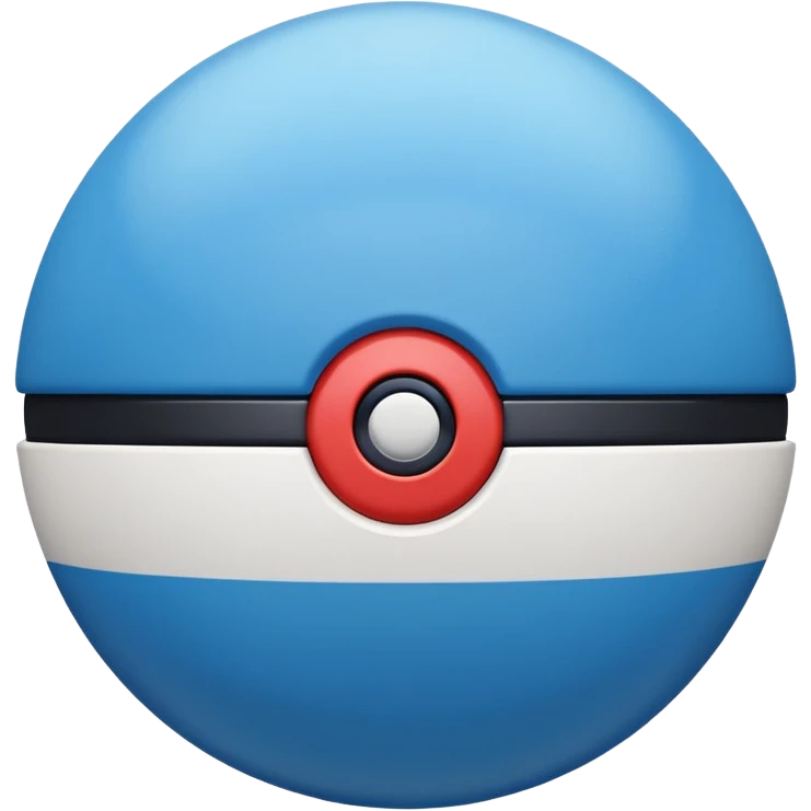 blue pokeball emoji, top half is a more saturated blue, bottom half is white, black stripe, with a white sheen, with a matte finish emoji
