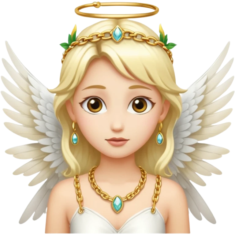 A fairy with a gold chain and white wings emoji