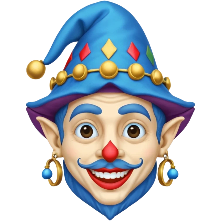 crazy funny colorful human jolly joker, medieval, vintage, court jester, mac os icon, blue color emoji