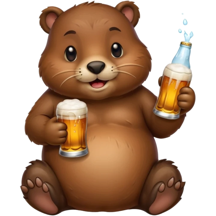 A chubby beaver hugging a beer bottle with both paws emoji