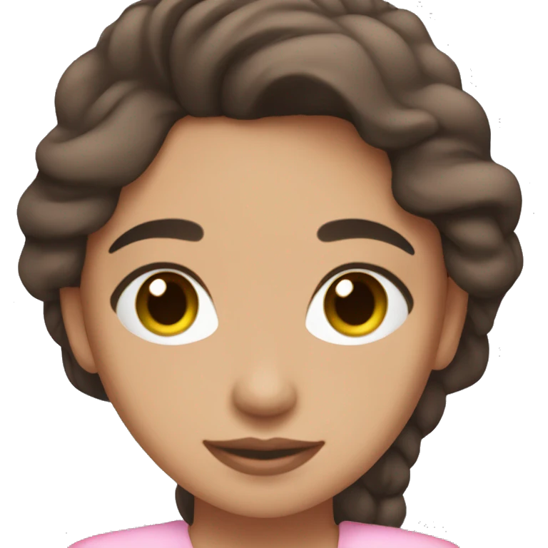 hispanic pretty girl with brown hair and light  pale skin in pink shirt coquette aesthetic  emoji