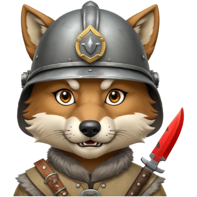 wolf face, mogolian ancient with small knife and steel helmet emoji