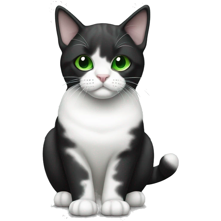 A black and white fold-eared Scottish cat with green eyes emoji