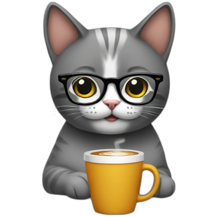 A cat with glasses drinking a coffee emoji