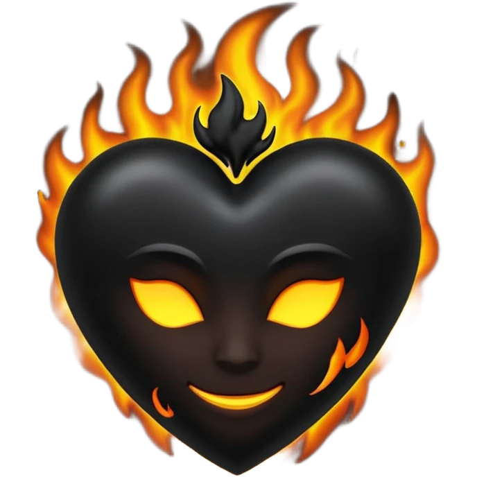 A dark black heart with glowing black flames rising smoothly, giving a mysterious and powerful feel. Transparent background, simple emoji style with a dramatic touch. emoji