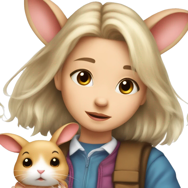 a cute girl with a rabbit and hamster with her and on hamster name is cutu emoji