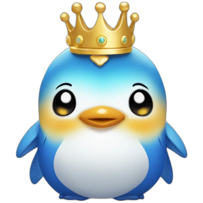 kawaï blue pudgy penguin wearing a golden crown emoji