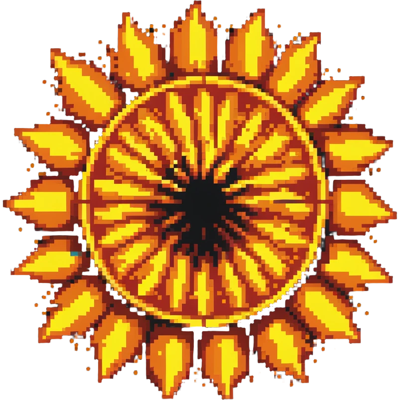 Bomberman explosion center tile, bright fiery explosion core with yellows and oranges radiating from center, circular explosion pattern, clean pixel art edges, slight transparency at edges emoji